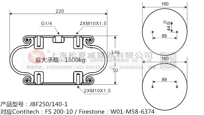 JBF250/140-1橡胶<a href='http://www.chinakqth.com/' target='_blank'><u>空气弹簧</u></a>