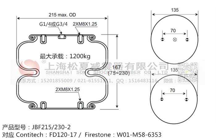 JBF215/230-2橡胶<a href='http://www.chinakqth.com/' target='_blank'><u>空气弹簧</u></a>