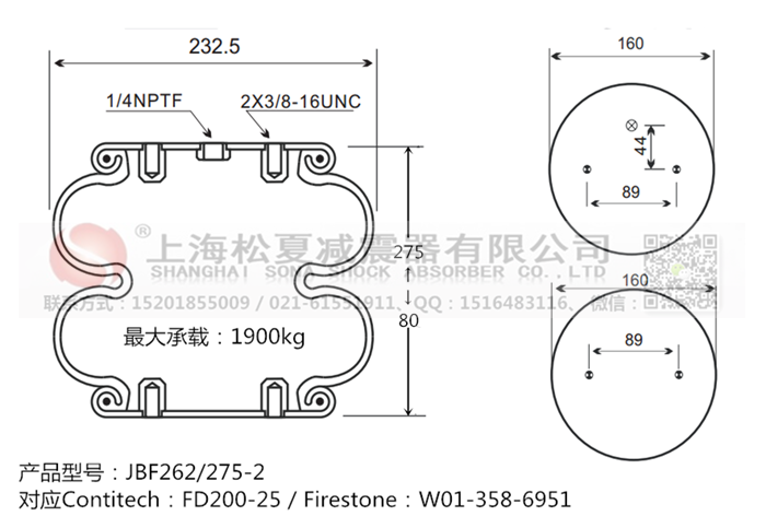 JBF262/275-2橡胶<a href='http://www.chinakqth.com/' target='_blank'><u>空气弹簧</u></a>
